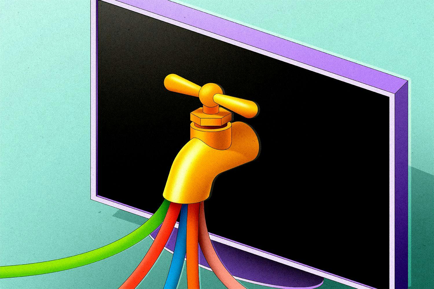 a faucet with tubes coming out of it connected to a TV screen