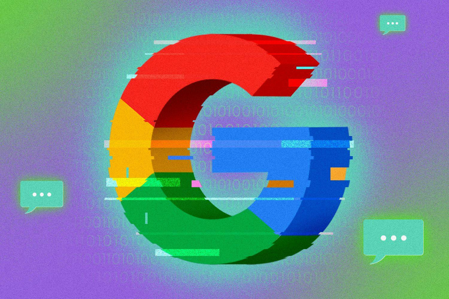 Google logo with binary code and ai elements